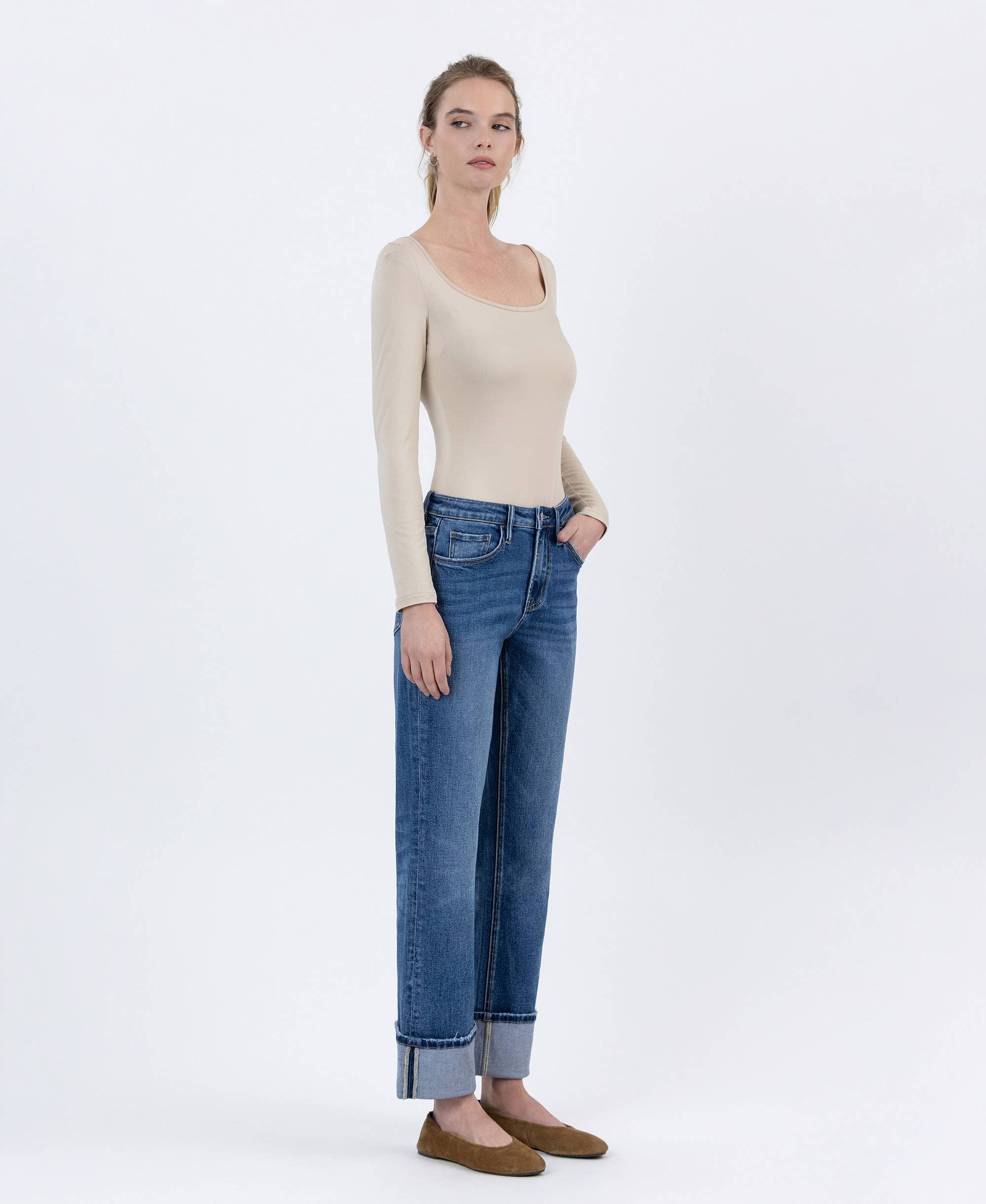 BENEFACTOR HIGH RISE CUFFED ANKLE STRAIGHT JEANS LV1608 for wholesale on Faire5