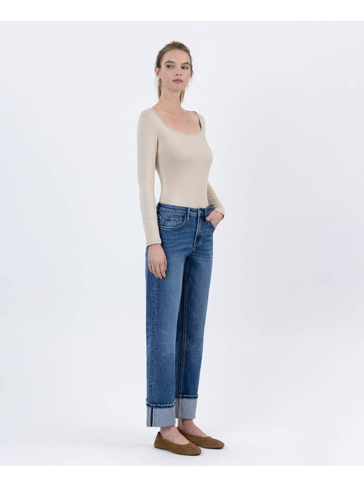 BENEFACTOR HIGH RISE CUFFED ANKLE STRAIGHT JEANS LV1608 for wholesale on Faire5