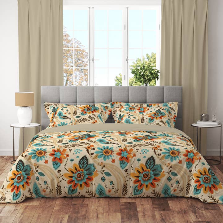 Vintage Boho Daisy Floral Reversible Quilt Cover Set for wholesale by Adore India