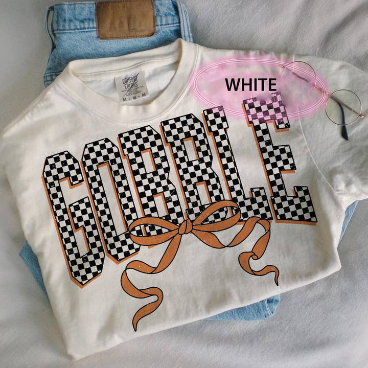 Comfort Colors Checkered Thanksgiving Gobble Coquette Shirt for wholesale by Glaime