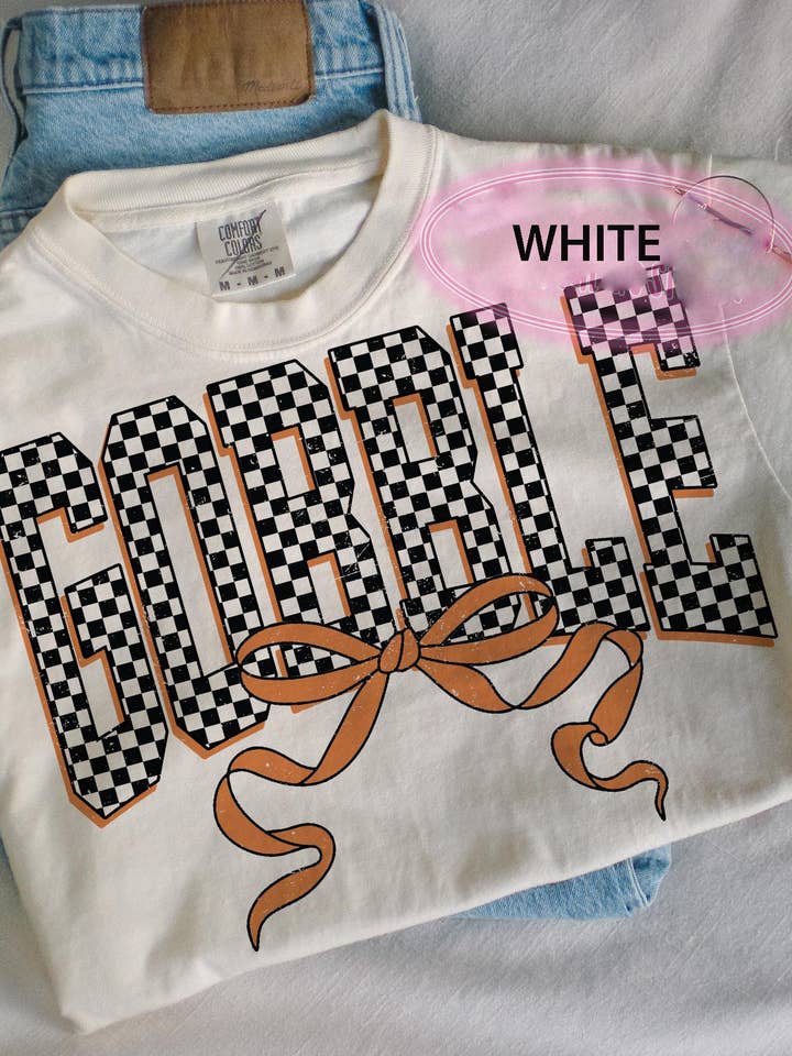 Glaime - Wholesale T-shirt (graphic) – women's - Comfort Colors Checkered Thanksgiving Gobble Coquette Shirt0