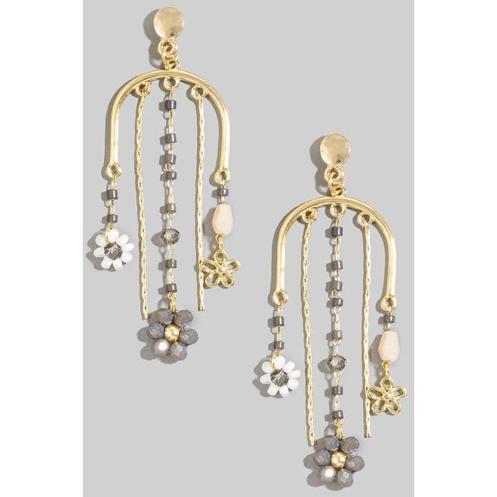 The Looks by Fame Accessories - Wholesale Dangle Earrings - Intricate Beaded Flower And Chains Dangle Earrings