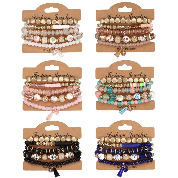 NINEXIS - Wholesale Jewelry Set - CWAJE05695_BOHO CRYSTAL PENDANT MULTI LAYER ELASTIC BRACELET1