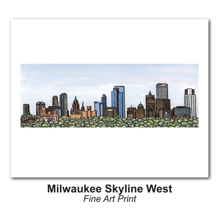 Milwaukee Skyline West Watercolor Fine Art Print for wholesale by Lynndale Print