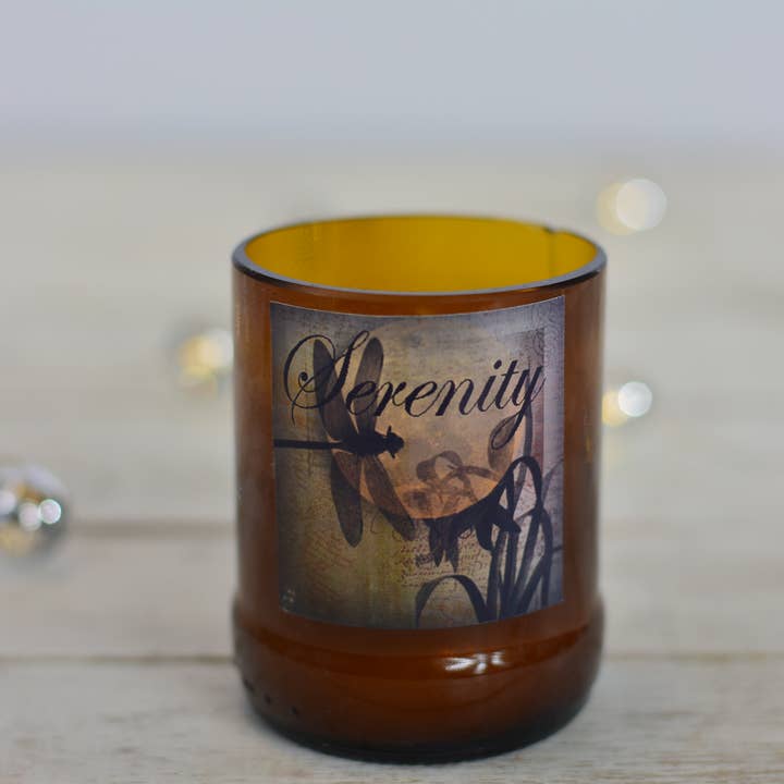 Serenity Beeswax Candle | 6 ounce beer bottle candle for wholesale by Black Oak Soap Company