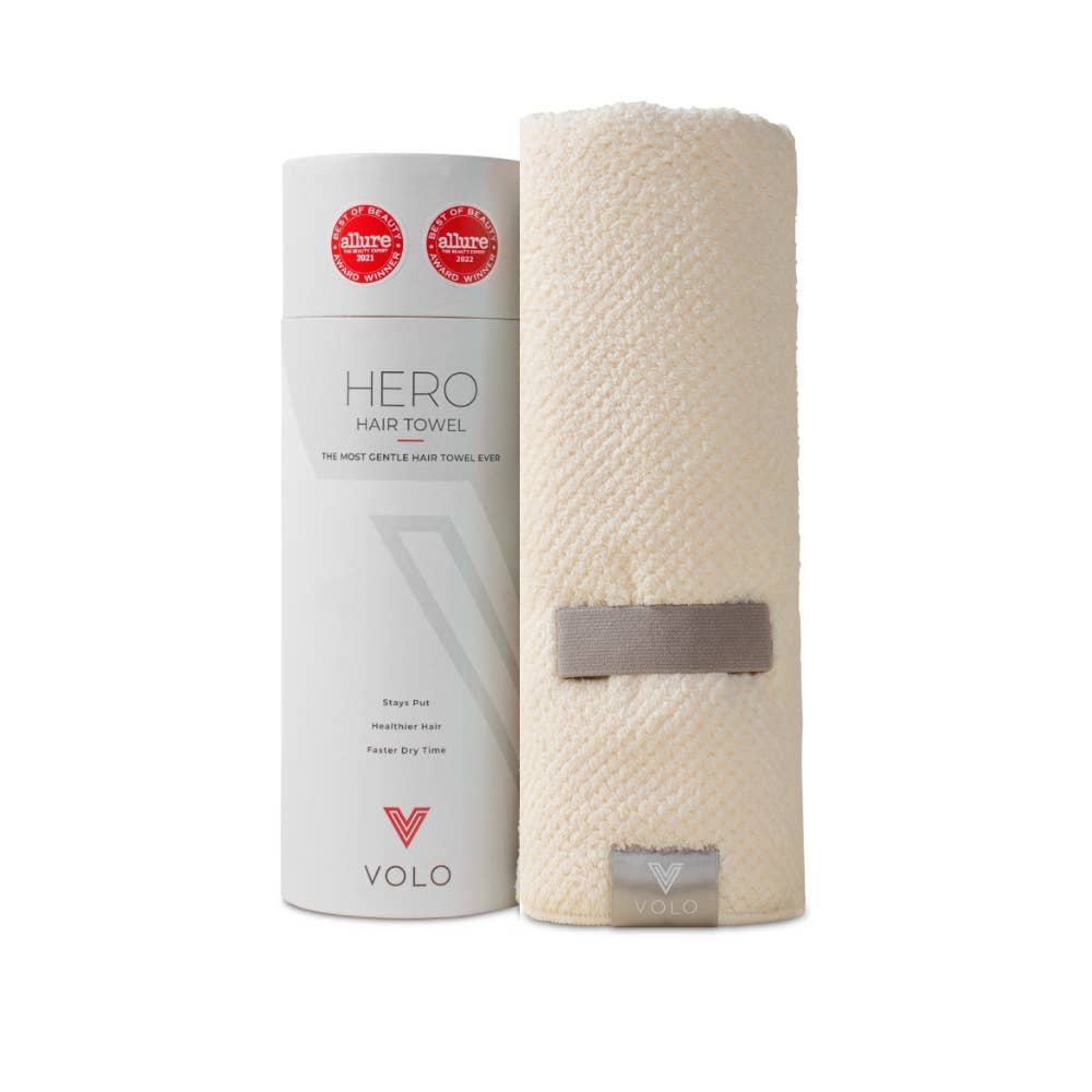 VOLO Hero Hair Towel- Salt White Luxe Tube for wholesale on Faire