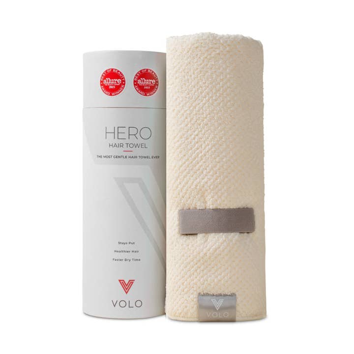 VOLO Hero Hair Towel- Salt White Luxe Tube for wholesale on Faire1