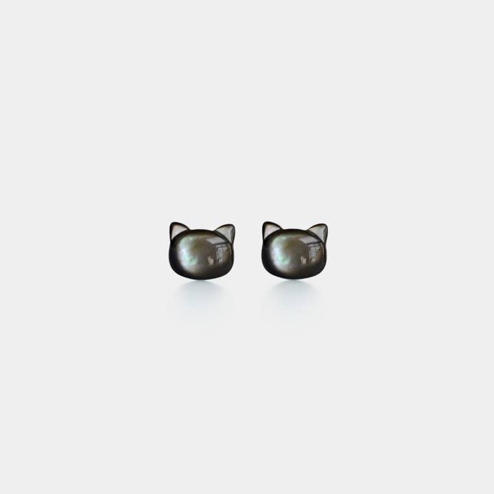 Mother Of Pear Cat Stud Earrings in 925 Sterling Silver for wholesale by Perimade & Co. LLC