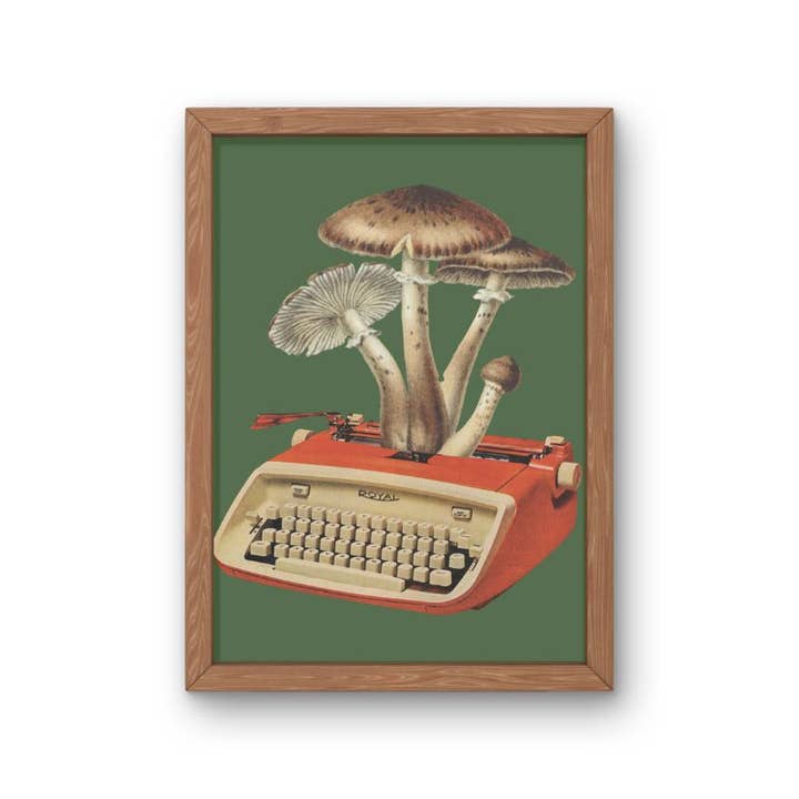Lady Kady Art - Wholesale Art Print - Mushroom Typewriter Vintage Collage, Cottagecore Print, Mush