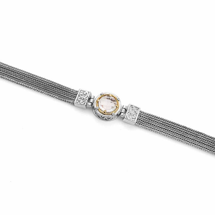 4-reihiges Armband mit rundem Bergkristall mit Vermeil-Gold aus 18 Karat Gold für den Großhandel von Anatoli Jewelry