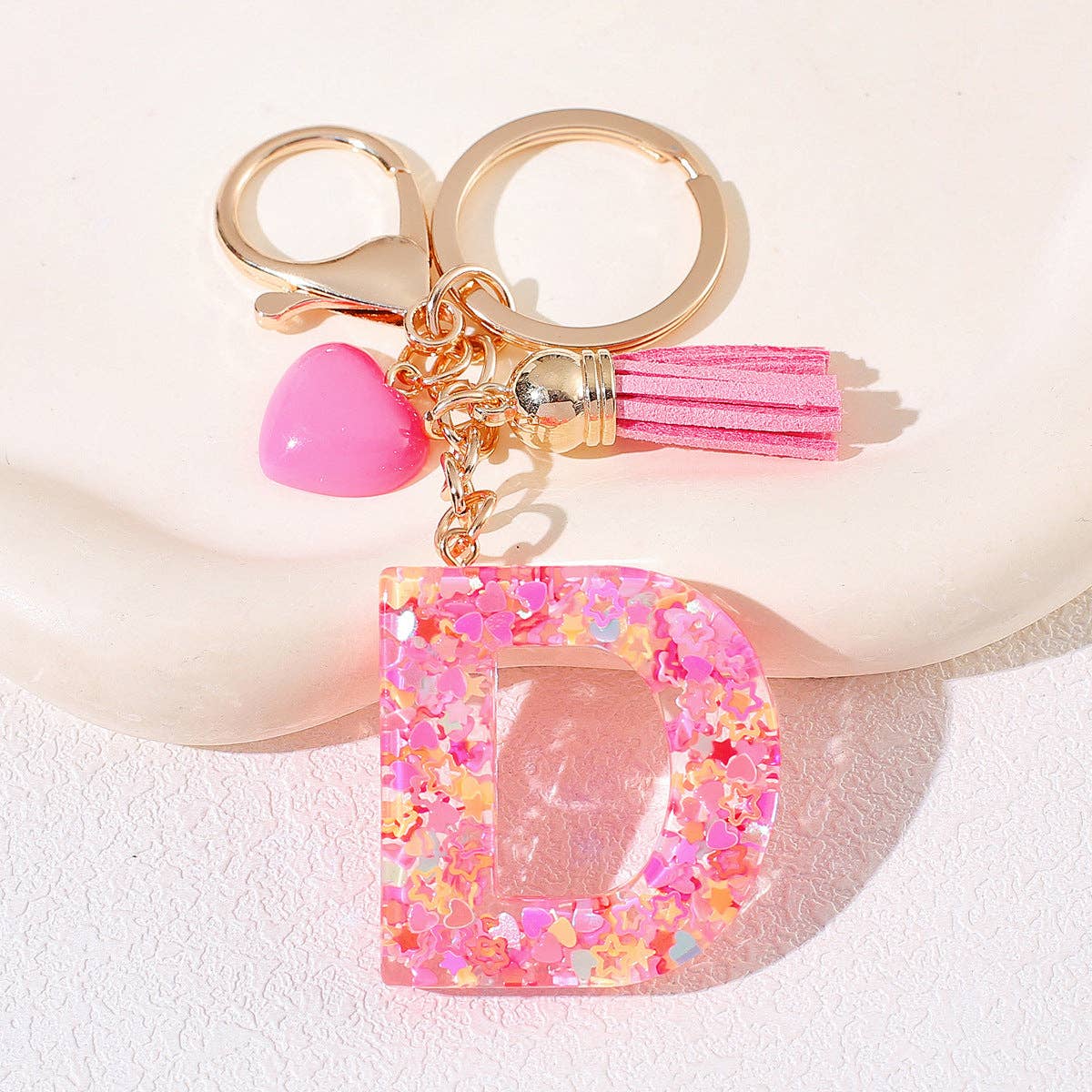Mio Queena - Wholesale Keychain - Women's - Pink Sequin Star Resin Initials Charm Keychain Bag Ornaments3