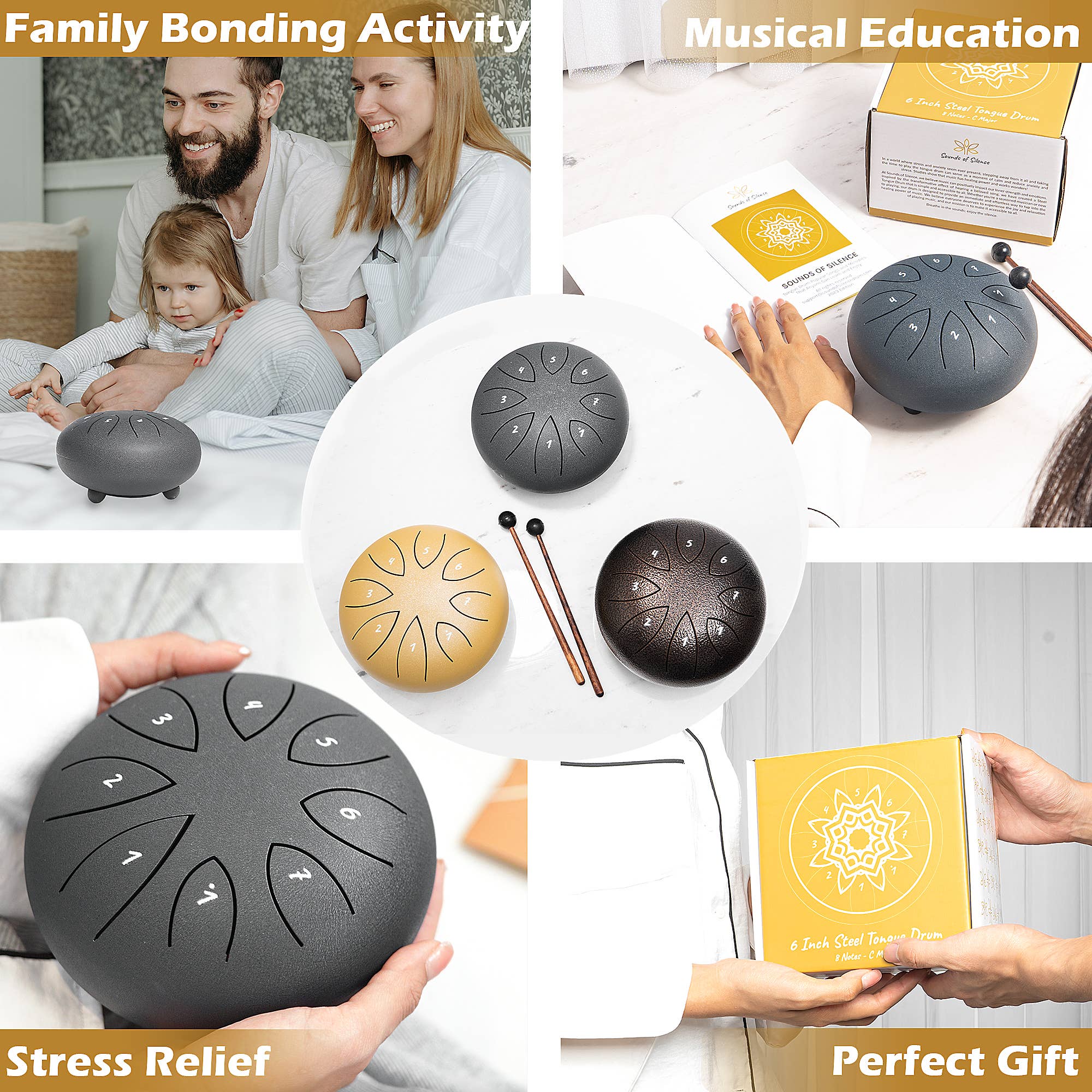 Sounds Of Silence Drums – wholesale Musical instrument – Steel Tongue Drum, Songbook, Carry Bag, Mallets, Gift Box 6
