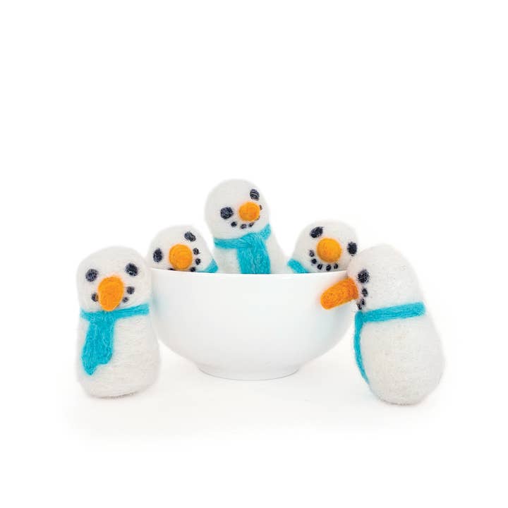 Felt Snowman with Blue Scarf for wholesale by Sheep Farm Felt
