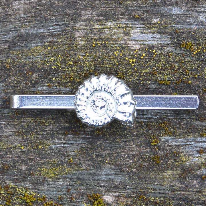 Ammonite Tie Slide, Tie Clip, Hand cast by William Sturt for wholesale by William Sturt Fine Pewter
