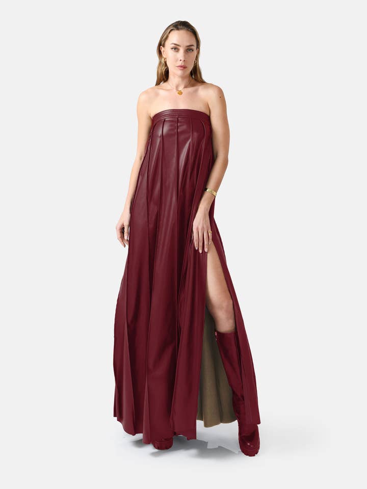Desire - Leather Maxi Dress, Hand Pleated Adjustable Sizing for wholesale by Kargede