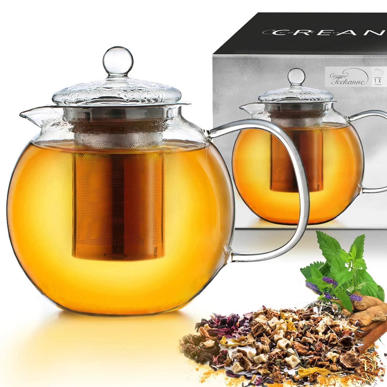 Creano - Wholesale Tea Pot - Creano glass teapot 1.3 l, 3-piece glass teapot with1