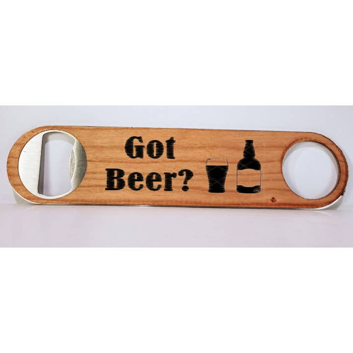 "Got beer", Metal and wood bottle opener for wholesale by Abnormal Creations