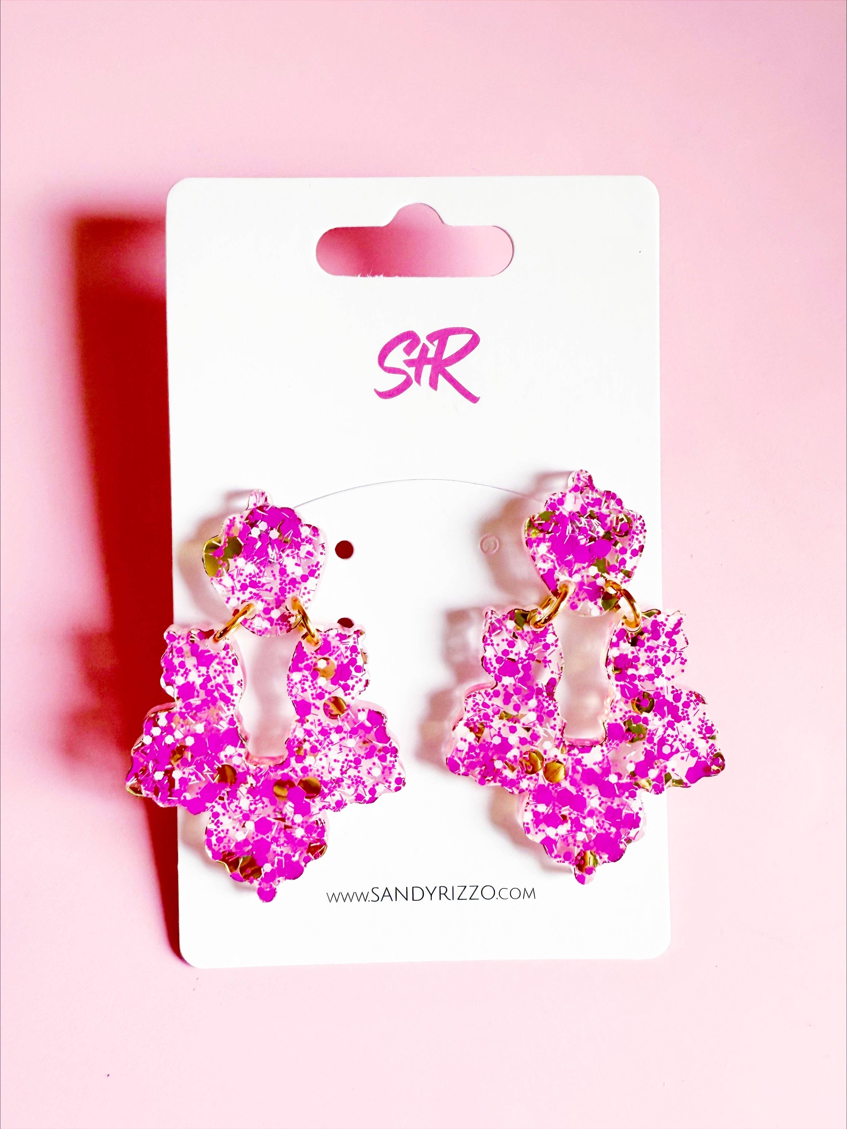 Sandy + Rizzo - Wholesale Dangle Earrings - Hot Pink and Gold Priscilla