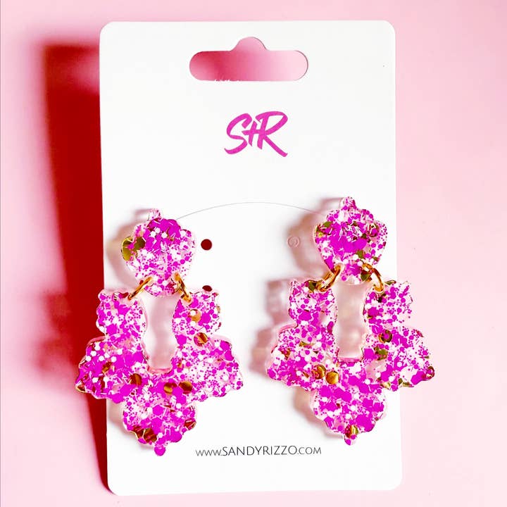 Sandy + Rizzo - Wholesale Dangle Earrings - Hot Pink and Gold Priscilla0