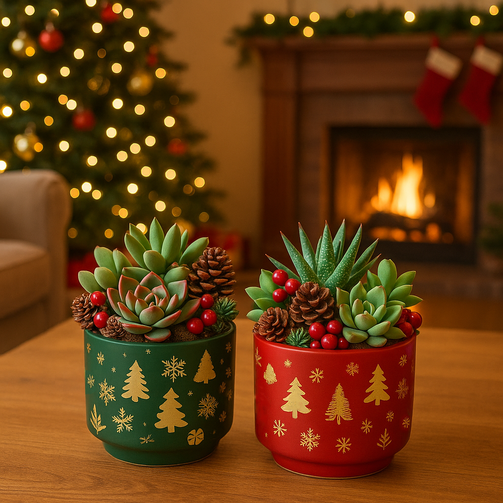 Florinia - Wholesale Plant Pot - Christmas Ceramic Planter – Single Piece (Red or Green) – Festive Holiday Tree Design11