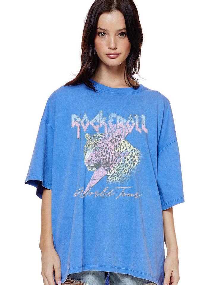 Rock N Roll Leopard Bolt Graphic S/S Impact Mineral Wash Tee for wholesale by Zutter