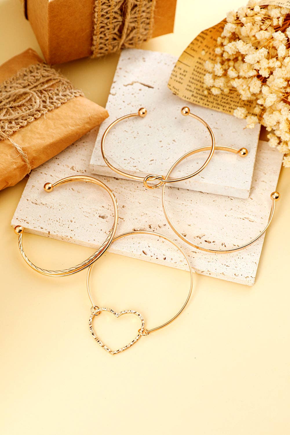 Guld Guld Hjerteknude Belagt Flerlags Åben Manchet Armbåndssæt for engroshandel på Faire3