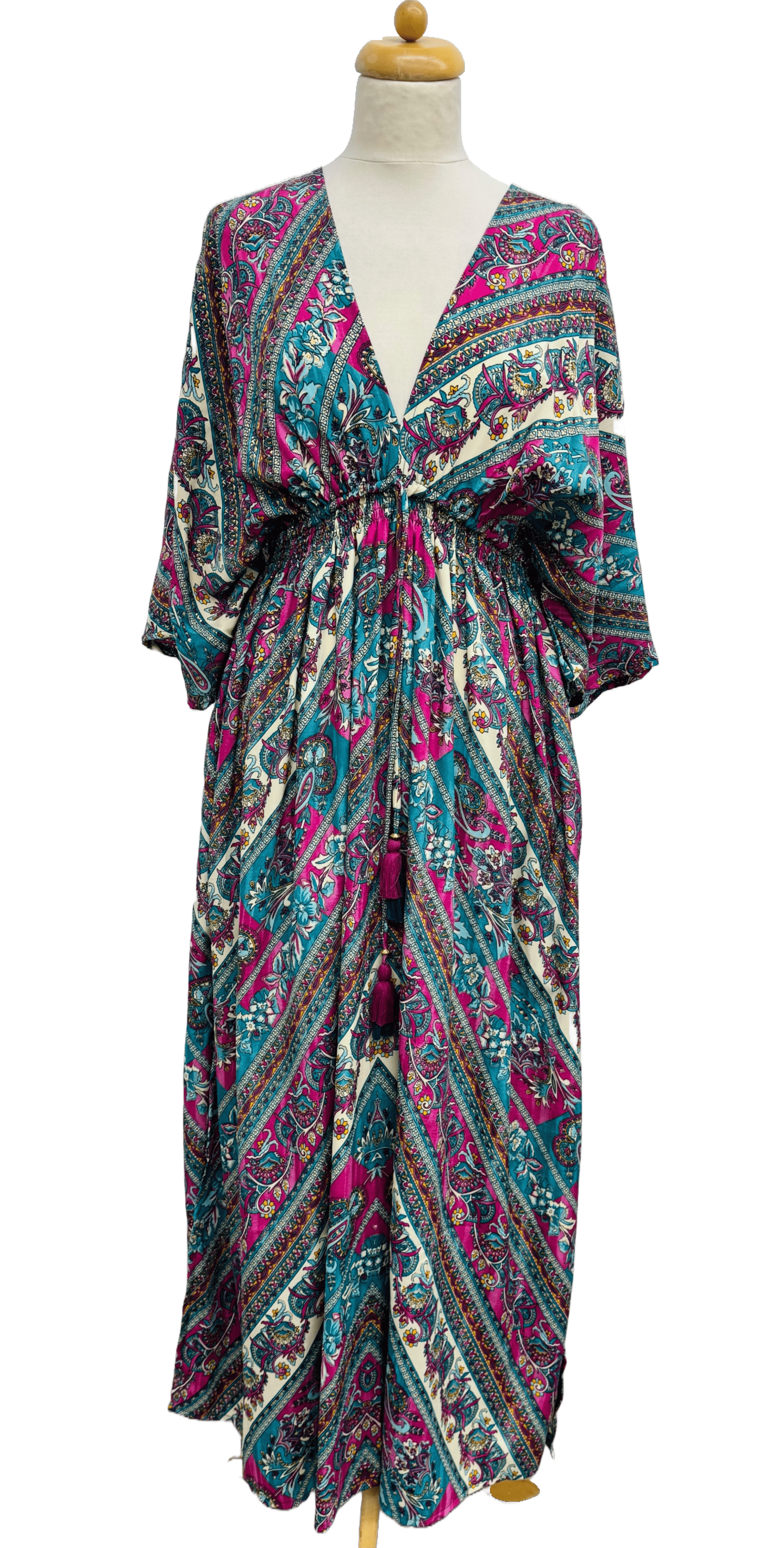  BLACK COMBO RED COMBO TURQUOISE COMBO  WOMEN'S LONG DRESS 100% COLD SILK ETHNIC PRINT for wholesale on Faire5