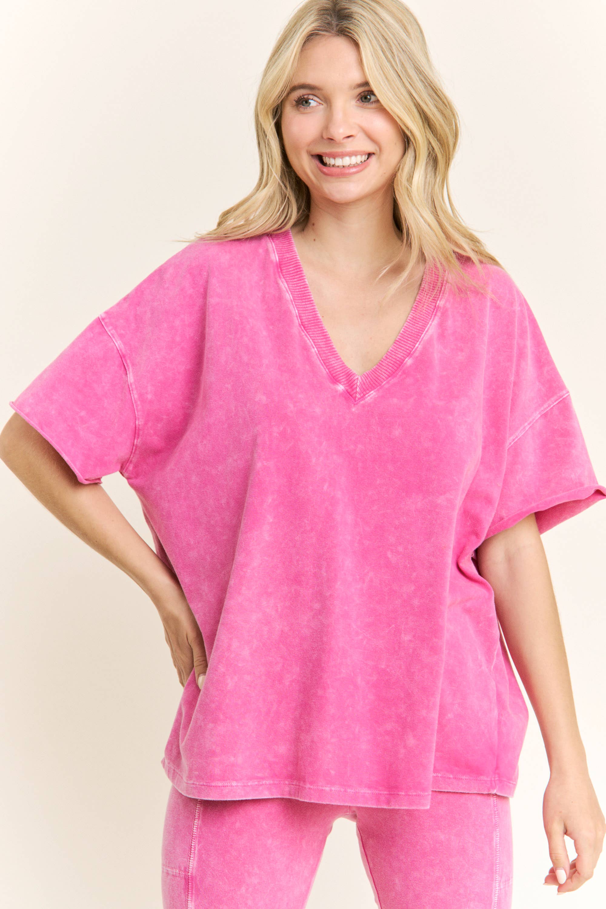 J.Her - Vente T-shirt – femme - T-shirt col en V MineralWash quotidien HT41665