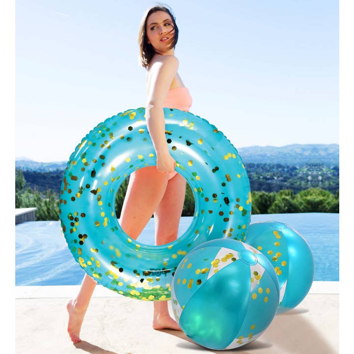 Cota Global - Wholesale Inflatables - Pool Float - 16" Blue Gold Ball - Set Of 25