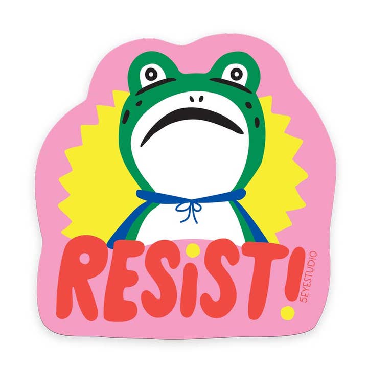 RESIST! Frog Vinyl Sticker for wholesale by 5 Eye Studio