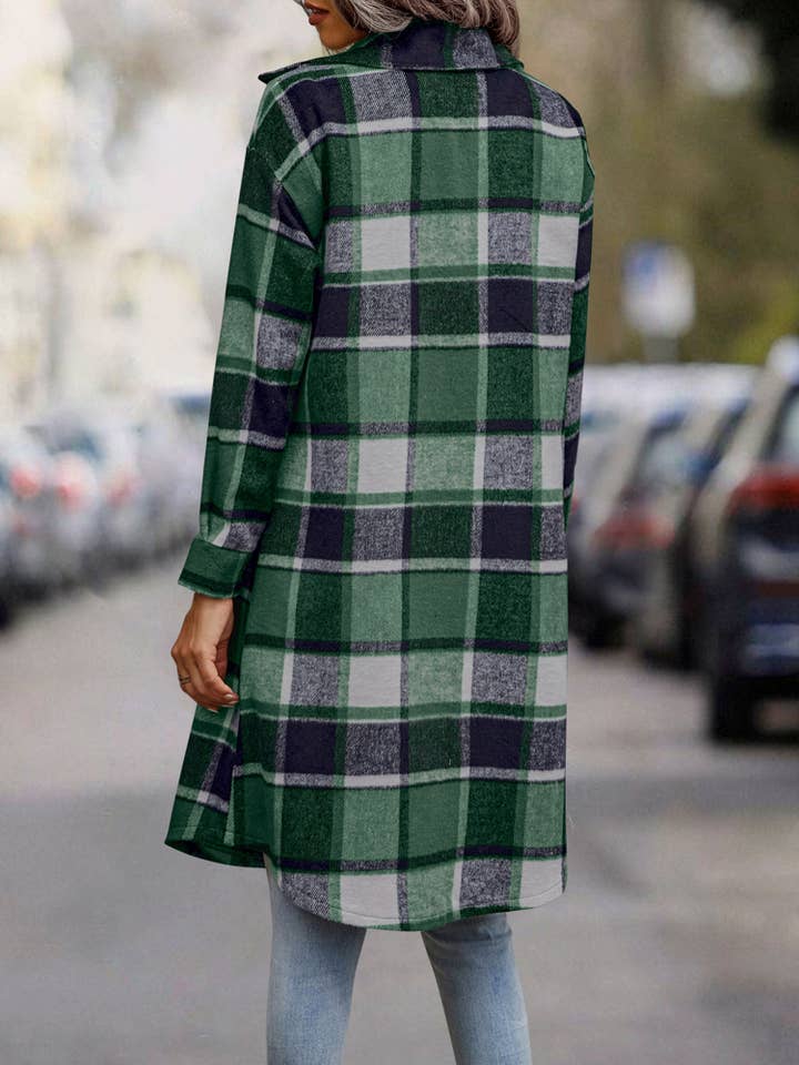 eLook - Vente Manteau – femme - Manteau long boutonné à carreaux SZ1-JK82119