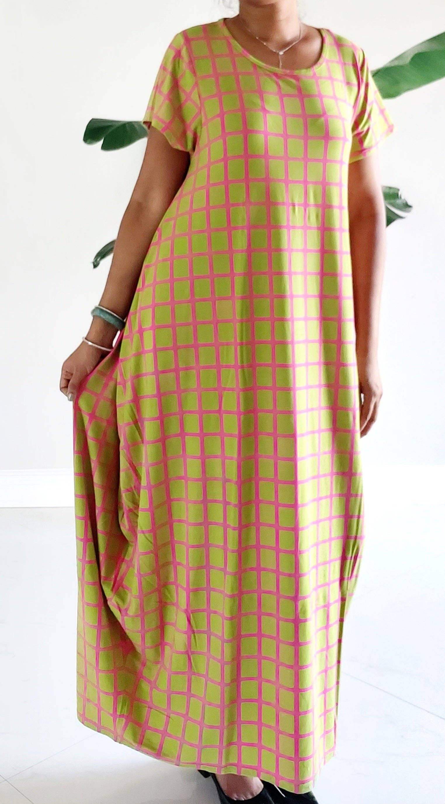 Bubble  Dress / Checkerd Pattern/Pink/ Green 20001 for wholesale on Faire3