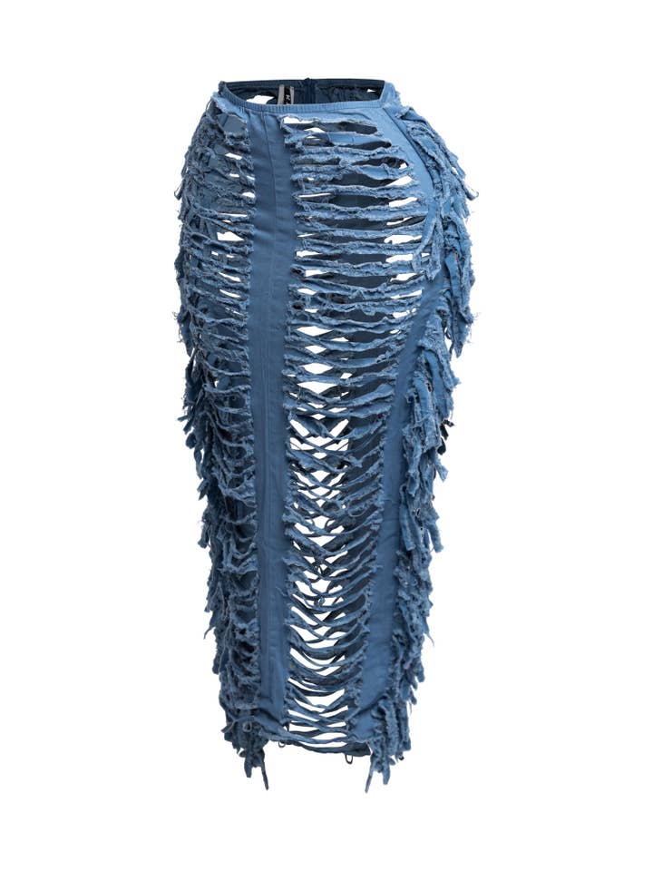 K Too - Wholesale Skirt - Women's - Distressed fringe maxi skirt3