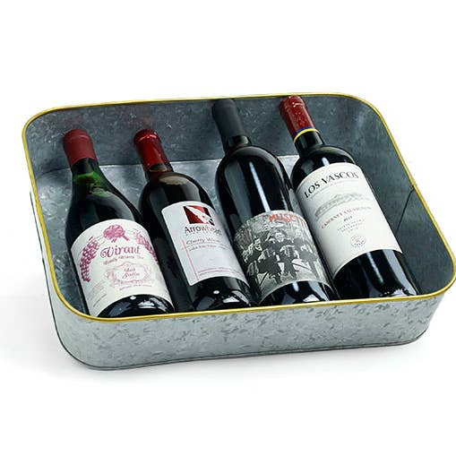 Buhi Imports - Vente Plateaux décoratifs - Plateau rectangulaire galvanisé avec garniture en laiton