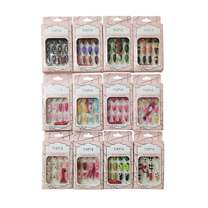 ASSORTED Multi Design Almond Fake Nail Set SS1112-35 (12PC) for wholesale on Faire7