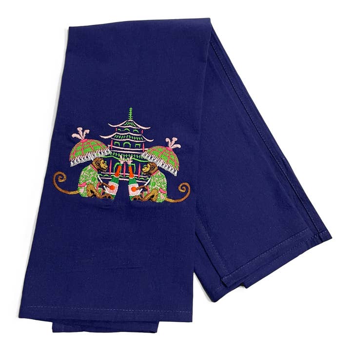 Towel - Celebrating Monkeys on navy for wholesale by Vibrantly Blue