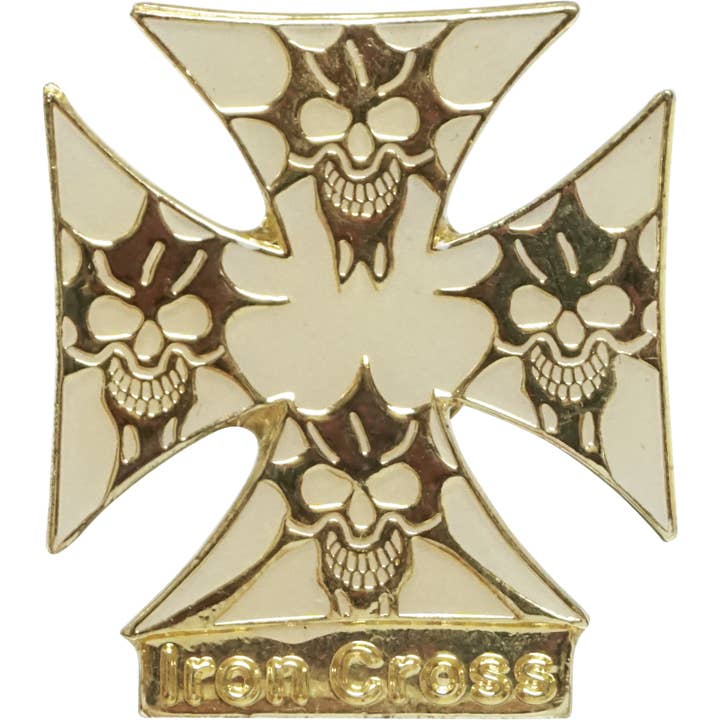 Enamel Pin - Skull - Four In Iron Cross for wholesale by Square Deal Recordings & Supplies