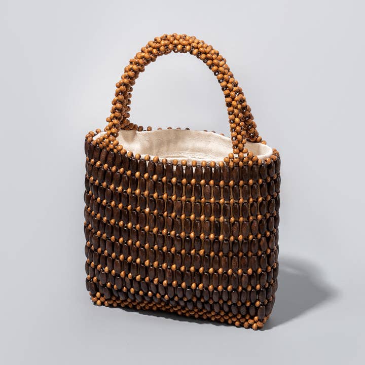 Dipped Shop - Wholesale Beach Bag - Wooden Bead Woven Handbags DPFB06060