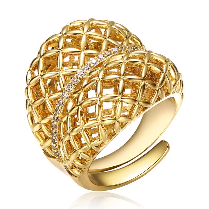 RG 14k Guldbelagt Konkav Filigrantråds Kuplenformet Kunstnerisk Justerbar Ring for engroshandel hos Genevive