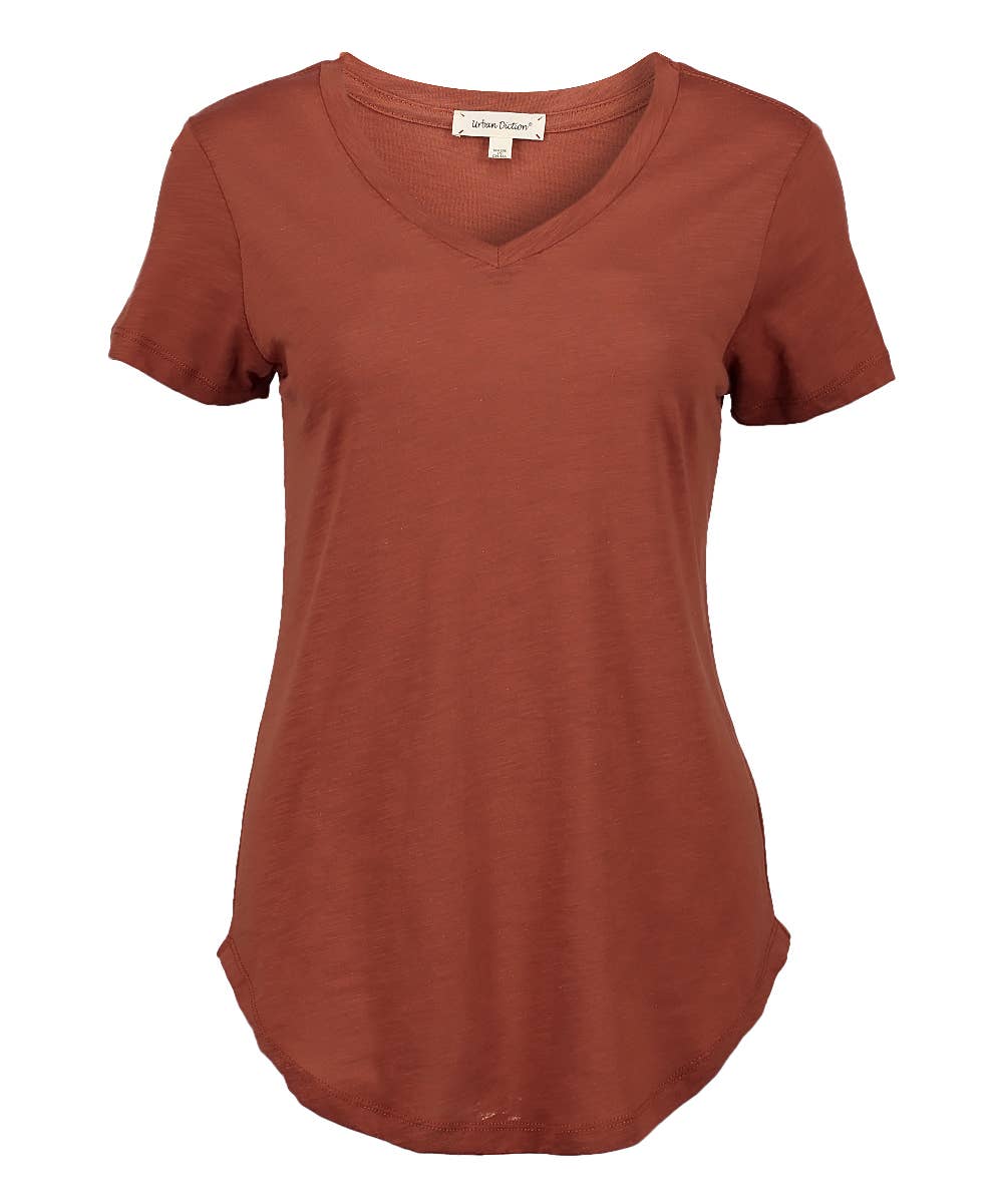 BORDEAUX, ROEST, TAUPE, BRUIN Burgundy & Rust t-shirt met ronde zoom - set van vier voor groothandel op Faire1