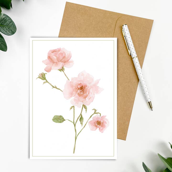 "Minimal Roses" Greeting Card 5x7" for wholesale by Shelly Cluff Art