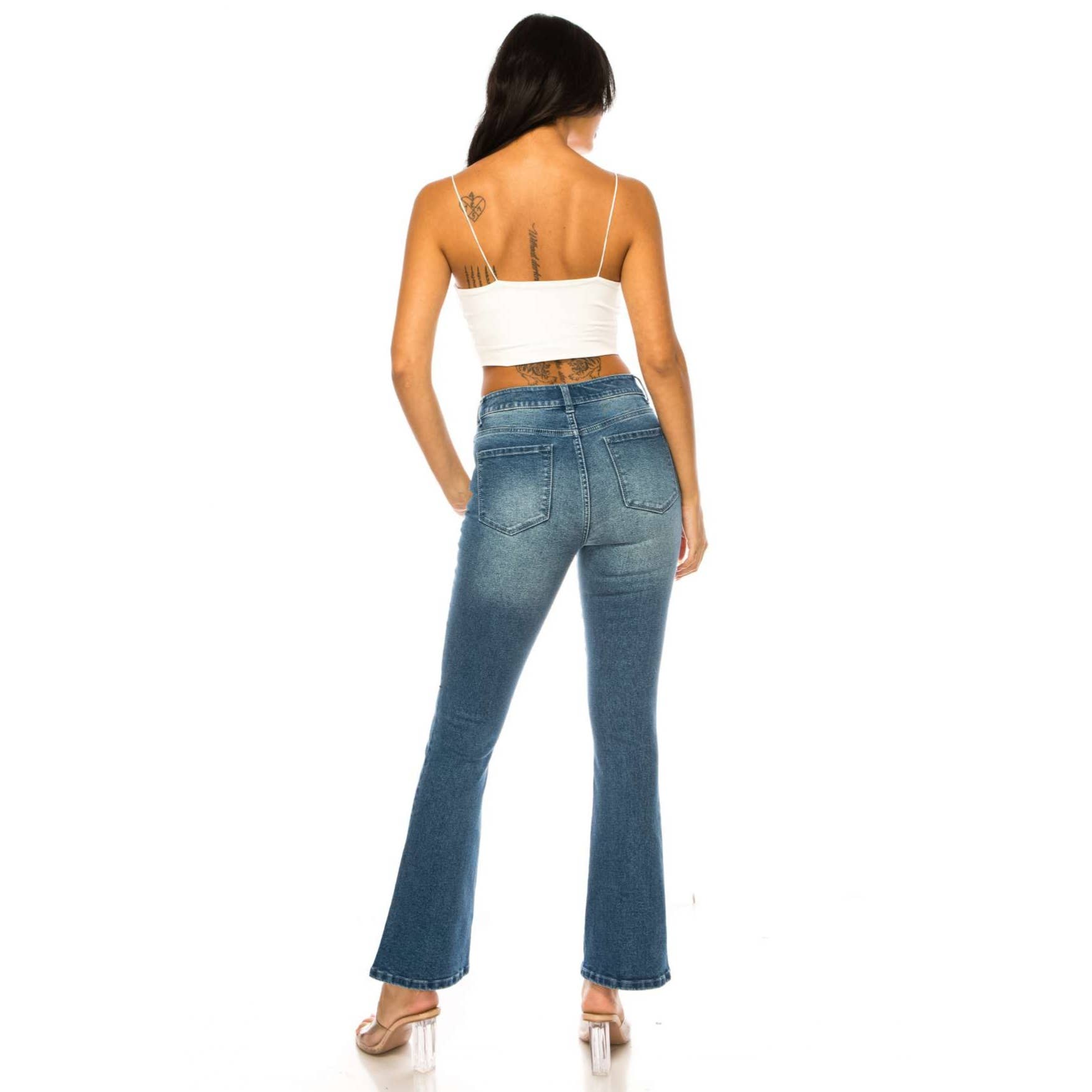 MEDIUM WASHED DENIM FLARE FIT JEANS  for wholesale on Faire7