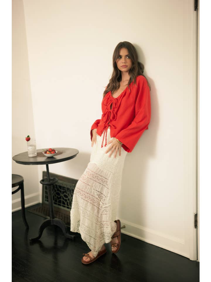 MIOU MUSE - Wholesale Skirt - Women's - S4748 LACE KNITTED LONG SKIRT