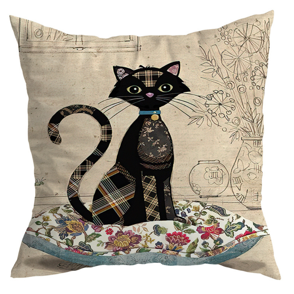 Moderny - Wholesale Throw Pillow Cover - Vintage Black Cat Cushion Covers5