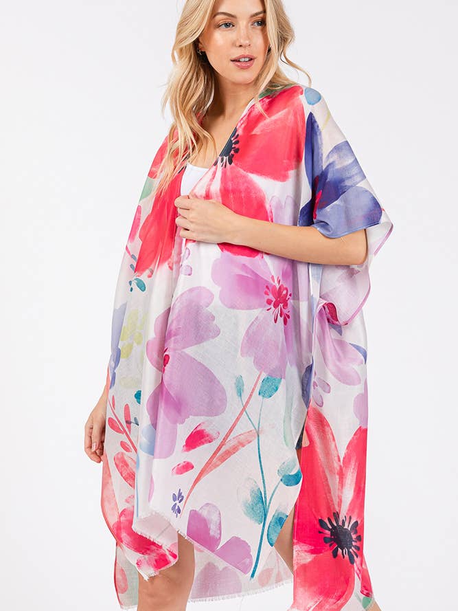 Water Color Floral Flower Print Summer Kimono for wholesale by Hana