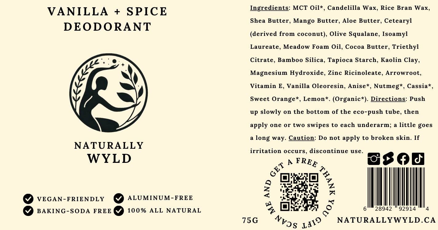 Naturally Wyld - Wholesale Deodorant - Unisex - Vanilla + Spice All-Natural Deodorant (75g)1