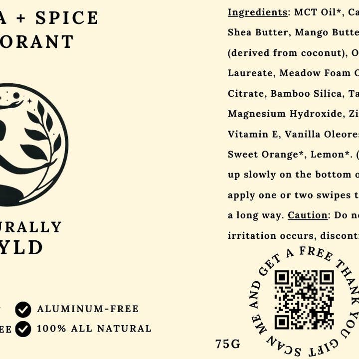 Naturally Wyld - Wholesale Deodorant – Unisex - Vanilla + Spice All-Natural Deodorant (75g)1