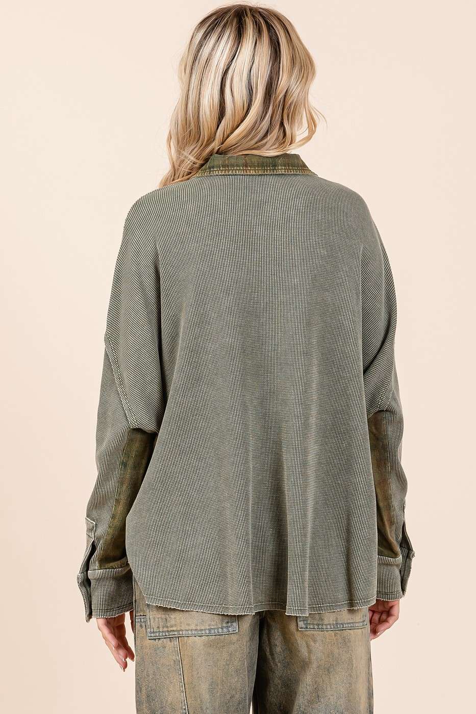 mittoshop - Wholesale Shirt Jacket/Shacket - Women's - MINERAL WASH PLAID CONTRAST WAFFLE KNIT SHACKET15