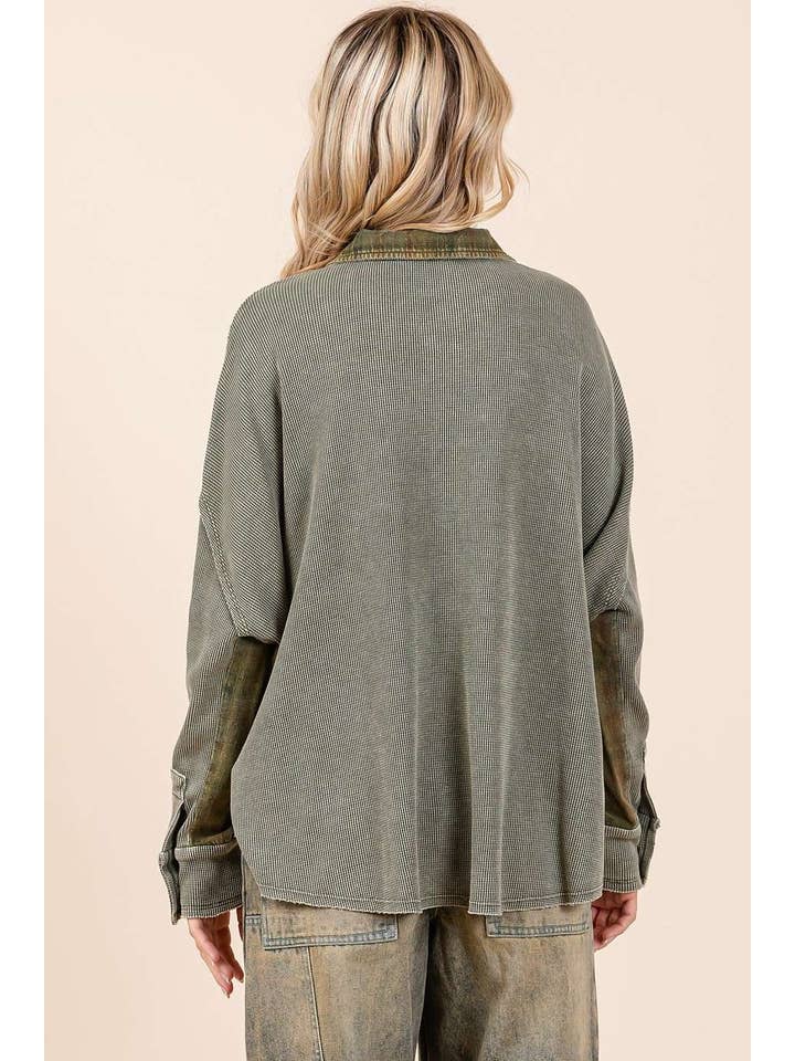 mittoshop - Wholesale Shirt Jacket/Shacket - Women's - MINERAL WASH PLAID CONTRAST WAFFLE KNIT SHACKET15