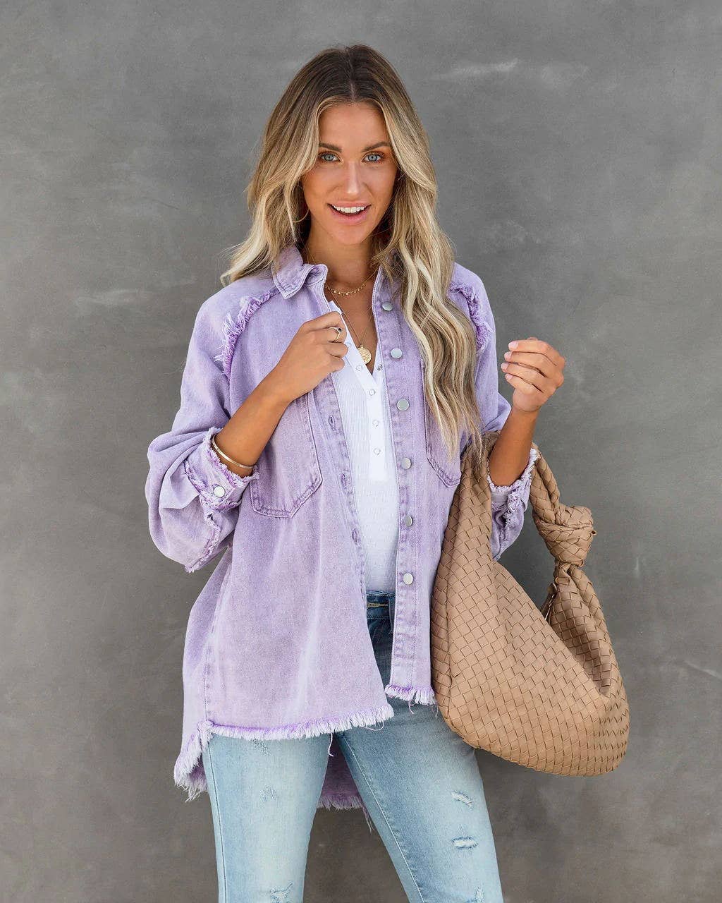 Sweetkama – Großhandel Hemdjacke/Shacket – Damen – Damenjacke mit langen Ärmeln in Uni-Farbe, Modell 5801317